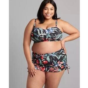 Cacique Bikini Swim‎ Women Island Blooms Swimsuit Bandeau Top 24 Skirt Bottom 20